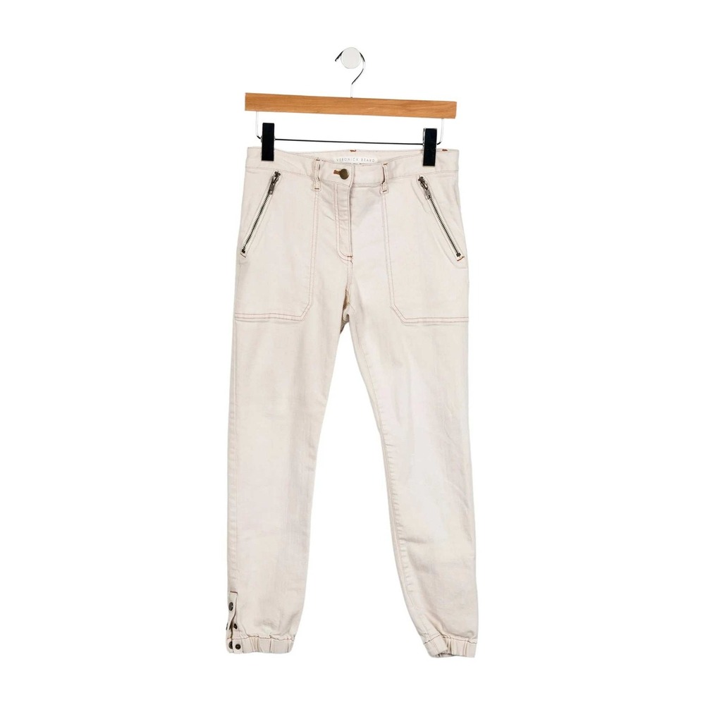 Veronica Beard White Skinny Leg Utility Jeans Size 4‎ Mid-Rise Zip Pockets